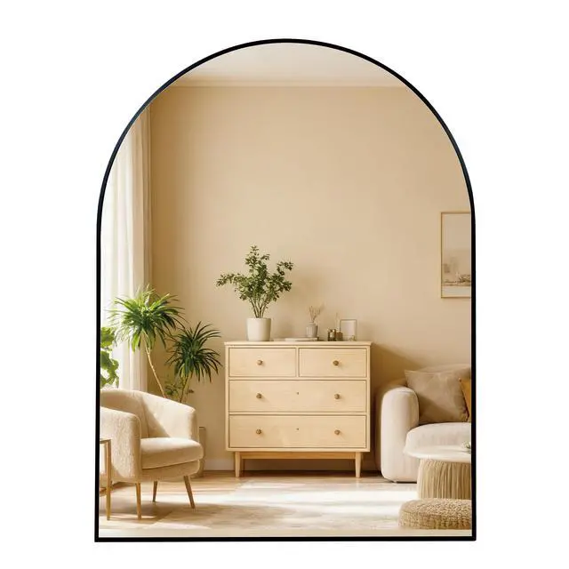 Alt view image 2 of 7 - 30x36 Inch Black Metal Framed Arched Bathrrom Mirror for Wall.