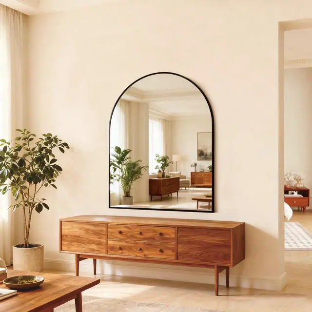 Alt view image 3 of 7 - 30x36 Inch Black Metal Framed Arched Bathrrom Mirror for Wall.
