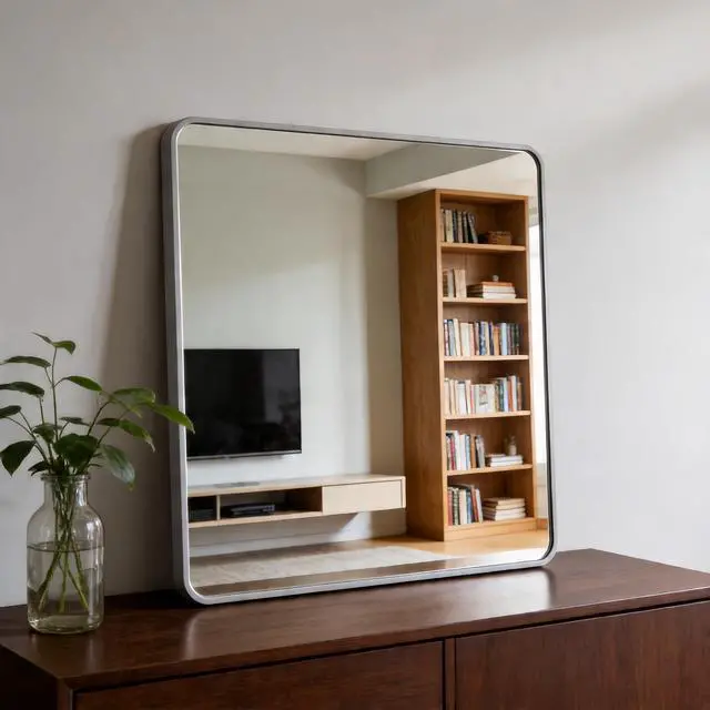 Alt view image 7 of 7 - 36in x 36in Inch Silver Metal Framed Square Bathrrom Mirror for Wall.