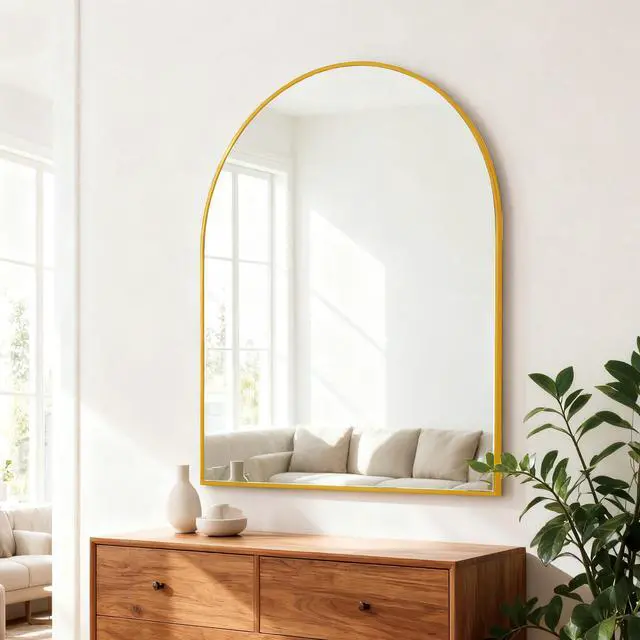 Alt view image 3 of 6 - 30x36 Inch Gold Metal Framed Arched Bathrrom Mirror for Wall.