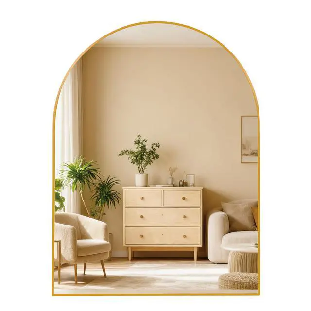 Alt view image 2 of 6 - 30x36 Inch Gold Metal Framed Arched Bathrrom Mirror for Wall.