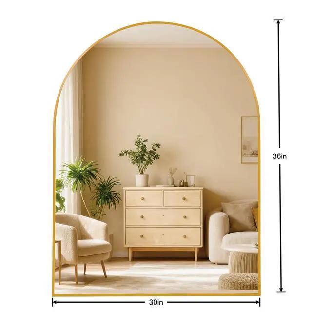 Alt view image 5 of 6 - 30x36 Inch Gold Metal Framed Arched Bathrrom Mirror for Wall.