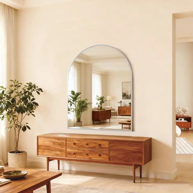 Alt view image 4 of 6 - 30x36 Inch Silver Metal Framed Arched Bathrrom Mirror for Wall.