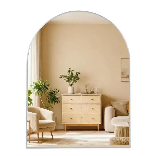 Alt view image 2 of 6 - 30x36 Inch Silver Metal Framed Arched Bathrrom Mirror for Wall.