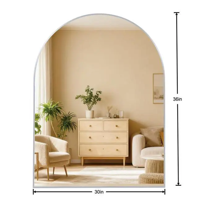 Alt view image 5 of 6 - 30x36 Inch Silver Metal Framed Arched Bathrrom Mirror for Wall.