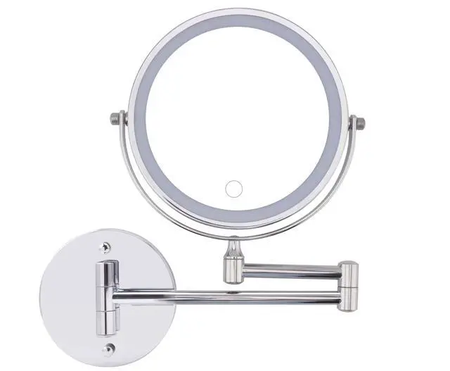 Alt view image 5 of 7 - Rechargeable Wall Mounted Makeup Mirror 8'' Magnifying Mirror with Lights Double-Sided 1X/10 360° Rotation Extension Bathroom Shaving Mirror with Foldable Arm