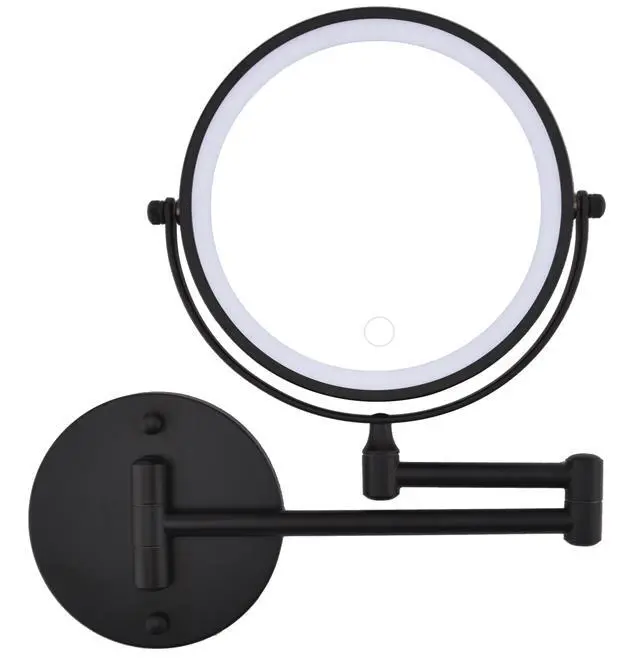 Alt view image 2 of 7 - Rechargeable Wall Mounted Makeup Mirror 8'' Magnifying Mirror with Lights Double-Sided 1X/10 360° Rotation Extension Bathroom Shaving Mirror with Foldable Arm