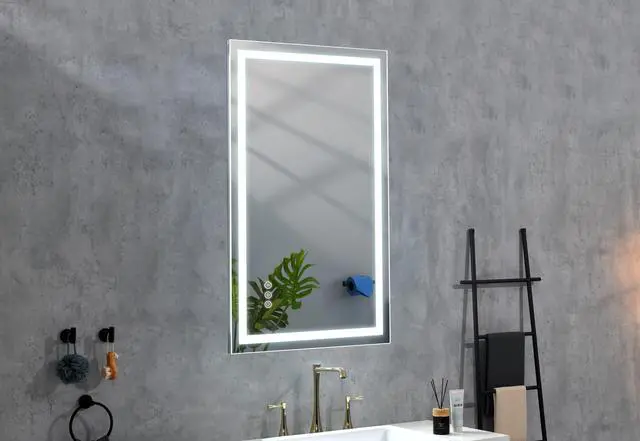 Alt view image 3 of 6 - 36 x 28 Inch LED Bathroom Mirror with Front, Wall Mounted Vanity Mirror, Anti-Fog, Memory, 3 Colors, Stepless Dimmable