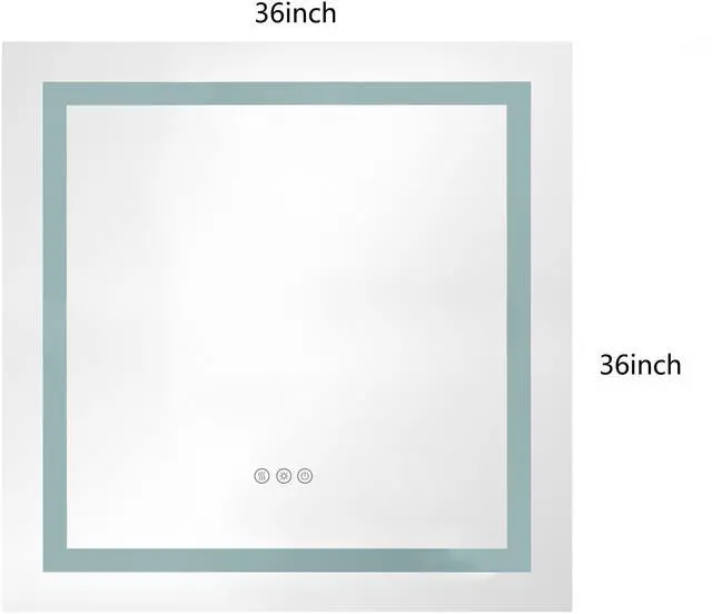 Alt view image 6 of 6 - 36 x 36 Inch LED Bathroom Mirror with Front, Wall Mounted Vanity Mirror, Anti-Fog, Memory, 3 Colors, Stepless Dimmable