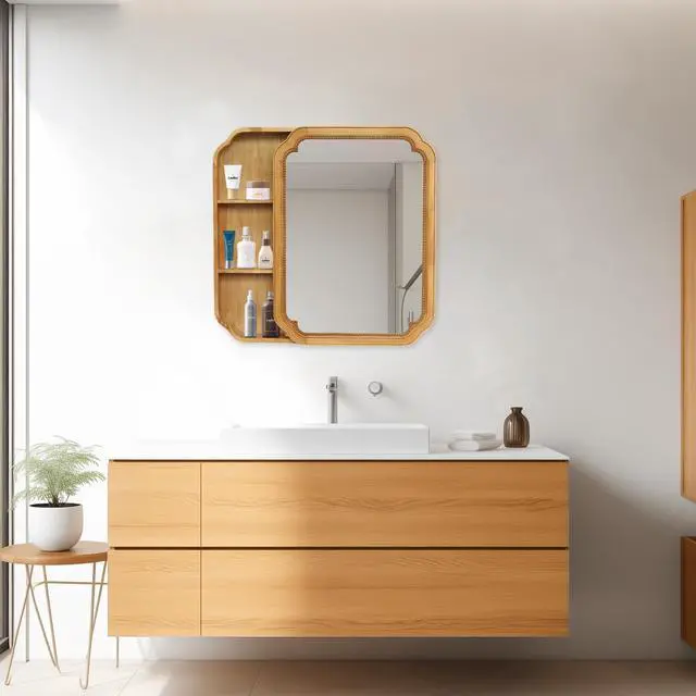 Alt view image 4 of 7 - 31.5" x 23.82" Wood Framed Wall - Mounted Mirror Cabinet with Storage Shelves, Medicine Mirror for Bathroom, Living Room, Entryway