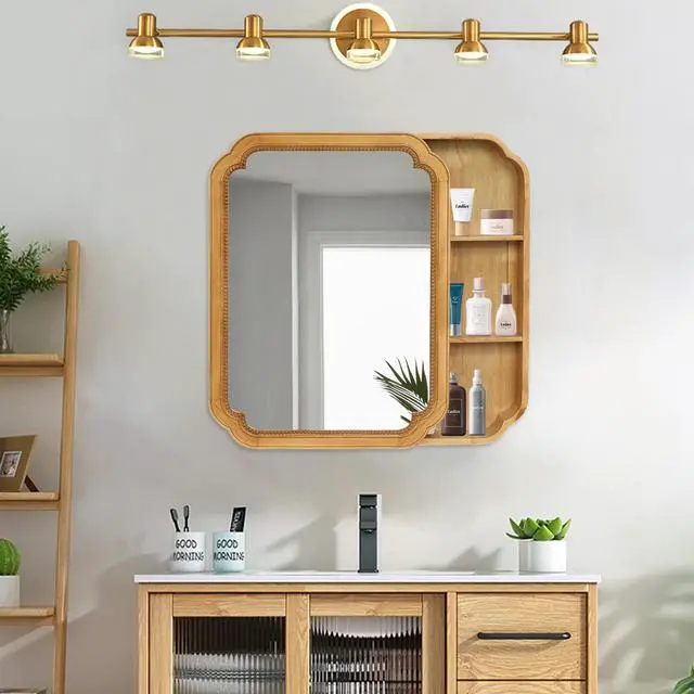 Alt view image 2 of 7 - 31.5" x 23.82" Wood Framed Wall - Mounted Mirror Cabinet with Storage Shelves, Medicine Mirror for Bathroom, Living Room, Entryway