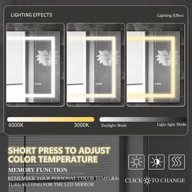 Alt view image 5 of 7 - 60" x 32" LED Bathroom Mirror with Anti-Fog and Touch Sensor Modern Frameless Lighted Wall Mirror for Bathroom Vanity, Shower Room, or Dressing Area