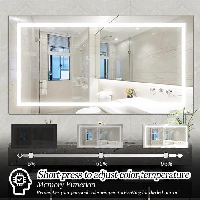 Alt view image 7 of 7 - 60" x 32" LED Bathroom Mirror with Anti-Fog and Touch Sensor Modern Frameless Lighted Wall Mirror for Bathroom Vanity, Shower Room, or Dressing Area