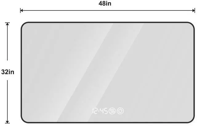Alt view image 3 of 7 - 48x32 Black frame wall mirror with rounded corners vanity mirror, temperature display, tri color light, defogging, high-quality aluminum alloy frame, high-definition tempered glass