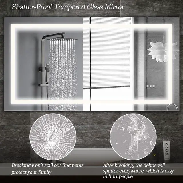 Alt view image 6 of 7 - 60" x 32" LED Bathroom Mirror with Anti-Fog and Touch Sensor Modern Frameless Lighted Wall Mirror for Bathroom Vanity, Shower Room, or Dressing Area