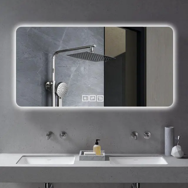 Alt view image 2 of 7 - 28*60in LED bathroom mirror, corrosion-resistant, three-color dimmable, backlit mirror with one-touch demist function