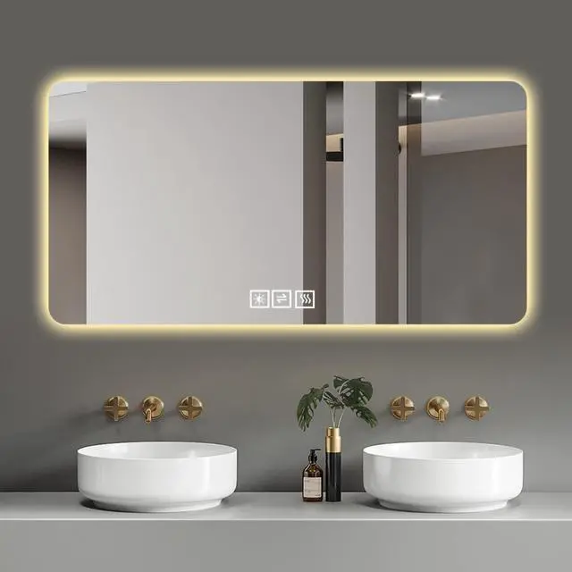 Alt view image 4 of 7 - 28*60in LED bathroom mirror, corrosion-resistant, three-color dimmable, backlit mirror with one-touch demist function