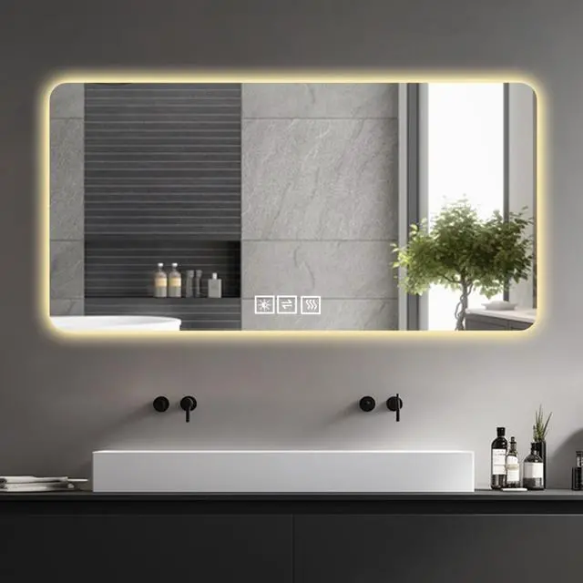 Alt view image 6 of 7 - 28*60in LED bathroom mirror, corrosion-resistant, three-color dimmable, backlit mirror with one-touch demist function