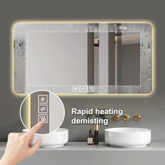 Alt view image 7 of 7 - 28*60in LED bathroom mirror, corrosion-resistant, three-color dimmable, backlit mirror with one-touch demist function
