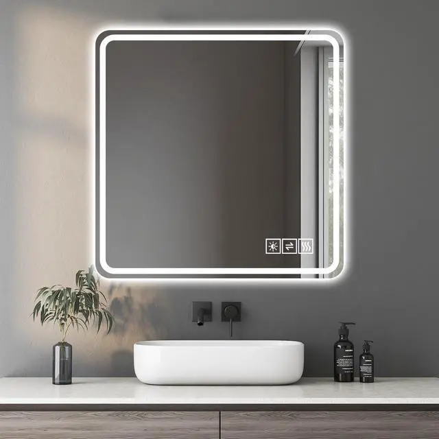 Alt view image 2 of 7 - 36*36in LED Bathroom Mirror, Anti-Explosion Glass, Rust-Resistant, Anti-Fog Features, Tri-Color Changing, Ideal for All Bathroom Decors, A Must-Have Bathroom Accessory
