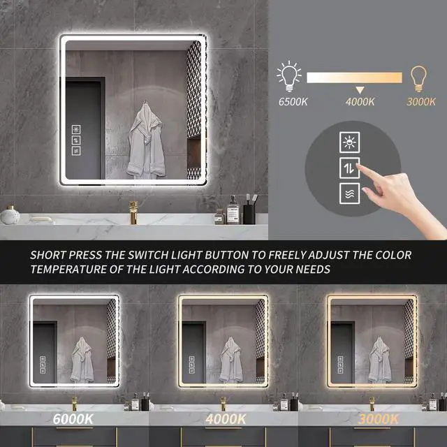 Alt view image 6 of 7 - 36*36in LED Bathroom Mirror, Anti-Explosion Glass, Rust-Resistant, Anti-Fog Features, Tri-Color Changing, Ideal for All Bathroom Decors, A Must-Have Bathroom Accessory