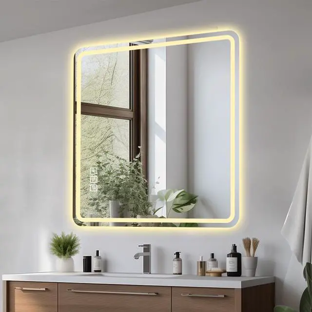 Alt view image 4 of 7 - 36*36in LED Bathroom Mirror, Anti-Explosion Glass, Rust-Resistant, Anti-Fog Features, Tri-Color Changing, Ideal for All Bathroom Decors, A Must-Have Bathroom Accessory