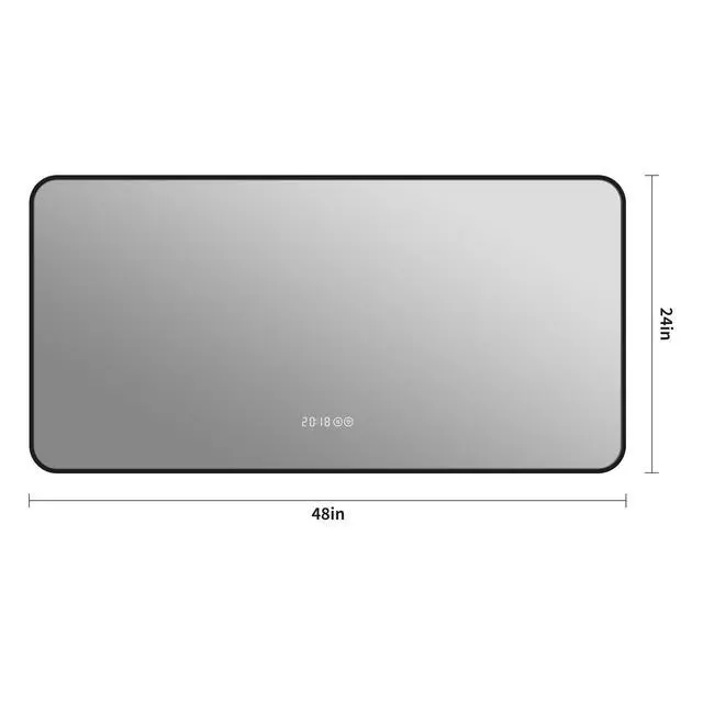 Alt view image 3 of 7 - 48*24 inch Black frame wall mirror with rounded corners vanity mirror, temperature display, tri color light, defogging, high-quality aluminum alloy frame, high-definition tempered glass