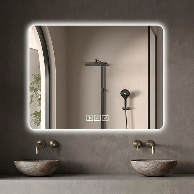 Alt view image 4 of 7 - 28*36 Inch Bathroom Mirror with Led Lights Front and Backlit, Anti-Fog Lighted Vanity Mirrors for Wall Mounted, 3 Colors and 5 level Dimmable, Horizontal/Vertical