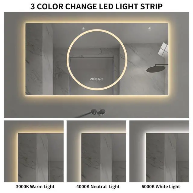 Alt view image 7 of 7 - 48*24 inch Bathroom Mirror with Led Lights , Anti-Fog Lighted Vanity Mirrors for Wall Mounted, 3 Colors and 6 level Dimmable, Horizontal