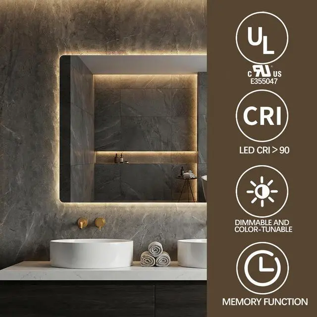 Alt view image 5 of 7 - 28*36 Inch Bathroom Mirror with Led Lights Front and Backlit, Anti-Fog Lighted Vanity Mirrors for Wall Mounted, 3 Colors and 5 level Dimmable, Horizontal/Vertical