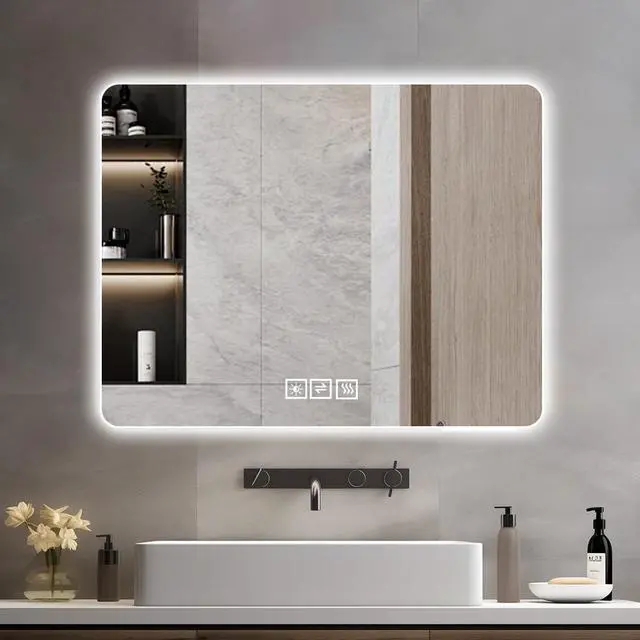 Alt view image 2 of 7 - 28*36 Inch Bathroom Mirror with Led Lights Front and Backlit, Anti-Fog Lighted Vanity Mirrors for Wall Mounted, 3 Colors and 5 level Dimmable, Horizontal/Vertical