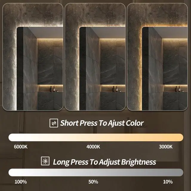 Alt view image 7 of 7 - 28*36 Inch Bathroom Mirror with Led Lights Front and Backlit, Anti-Fog Lighted Vanity Mirrors for Wall Mounted, 3 Colors and 5 level Dimmable, Horizontal/Vertical