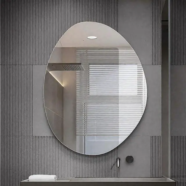 Alt view image 4 of 7 - 40 in. x 32 in. Modern Asymmetrical Bathroom Wall Mirror, HD Copper-Free Silver Glass, Anti-Oxidation, Vertical Hanging