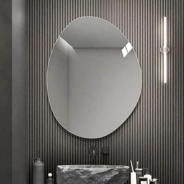 Alt view image 2 of 7 - 40 in. x 32 in. Modern Asymmetrical Bathroom Wall Mirror, HD Copper-Free Silver Glass, Anti-Oxidation, Vertical Hanging