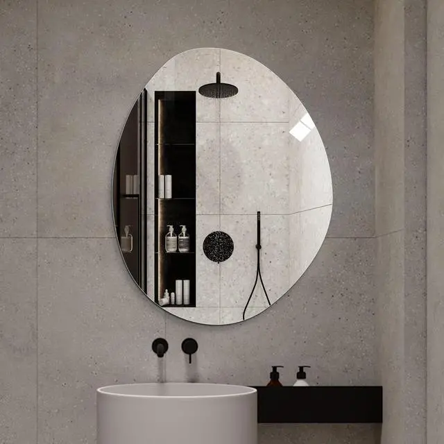 Alt view image 5 of 7 - 40 in. x 32 in. Modern Asymmetrical Bathroom Wall Mirror, HD Copper-Free Silver Glass, Anti-Oxidation, Vertical Hanging