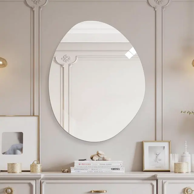 Alt view image 6 of 7 - 40 in. x 32 in. Modern Asymmetrical Bathroom Wall Mirror, HD Copper-Free Silver Glass, Anti-Oxidation, Vertical Hanging
