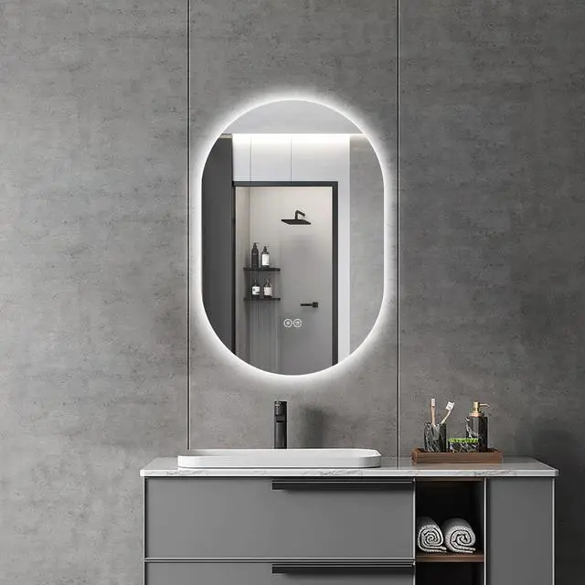 Alt view image 2 of 7 - 24 in. x 36 in. Capsule LED Backlit Bathroom Mirror with Anti-Fog, 3-Color Temperature, Stepless Dimming, Memory Function, IP44 Waterproof, Horizontal or Vertical Mount
