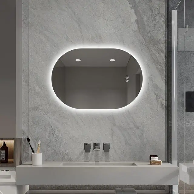 Alt view image 3 of 7 - 24 in. x 36 in. Capsule LED Backlit Bathroom Mirror with Anti-Fog, 3-Color Temperature, Stepless Dimming, Memory Function, IP44 Waterproof, Horizontal or Vertical Mount