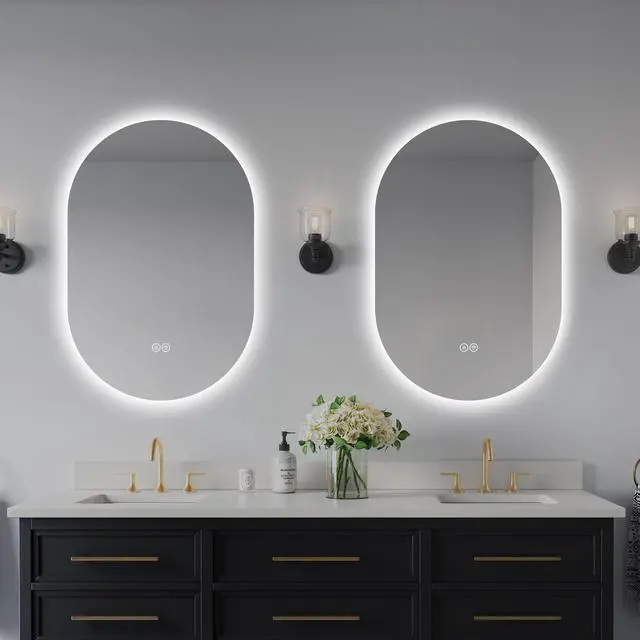 Alt view image 4 of 7 - 24 in. x 36 in. Capsule LED Backlit Bathroom Mirror with Anti-Fog, 3-Color Temperature, Stepless Dimming, Memory Function, IP44 Waterproof, Horizontal or Vertical Mount