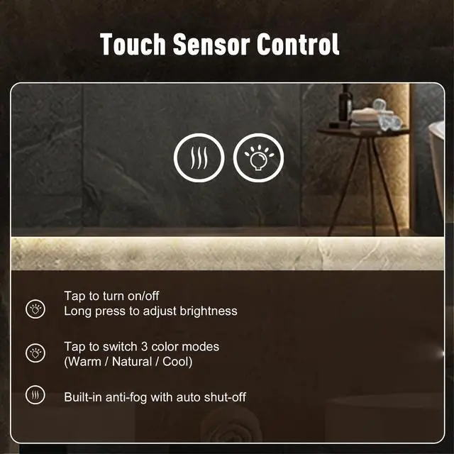 Alt view image 6 of 7 - 24 in. x 36 in. Capsule LED Backlit Bathroom Mirror with Anti-Fog, 3-Color Temperature, Stepless Dimming, Memory Function, IP44 Waterproof, Horizontal or Vertical Mount
