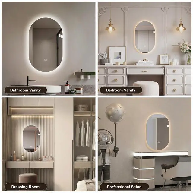 Alt view image 5 of 7 - 24 in. x 36 in. Capsule LED Backlit Bathroom Mirror with Anti-Fog, 3-Color Temperature, Stepless Dimming, Memory Function, IP44 Waterproof, Horizontal or Vertical Mount
