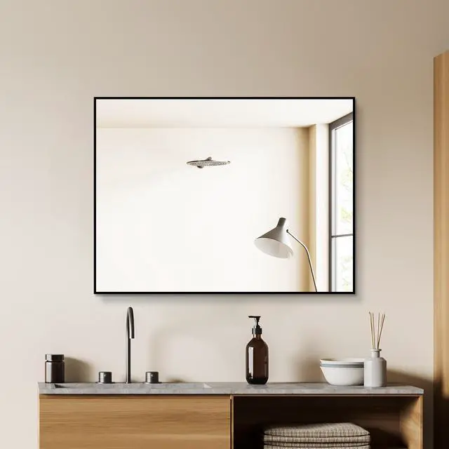 Alt view image 2 of 7 - 24*32 inch Black Aluminum Framed Bathroom Mirror, HD Copper-Free Silver Wall Mirror, Horizontal & Vertical Hanging Vanity Mirror for Bathroom, Entryway & Dressing Room