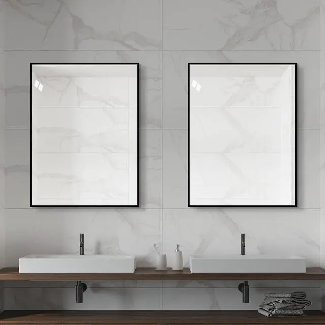 Alt view image 4 of 7 - 24*32 inch Black Aluminum Framed Bathroom Mirror, HD Copper-Free Silver Wall Mirror, Horizontal & Vertical Hanging Vanity Mirror for Bathroom, Entryway & Dressing Room