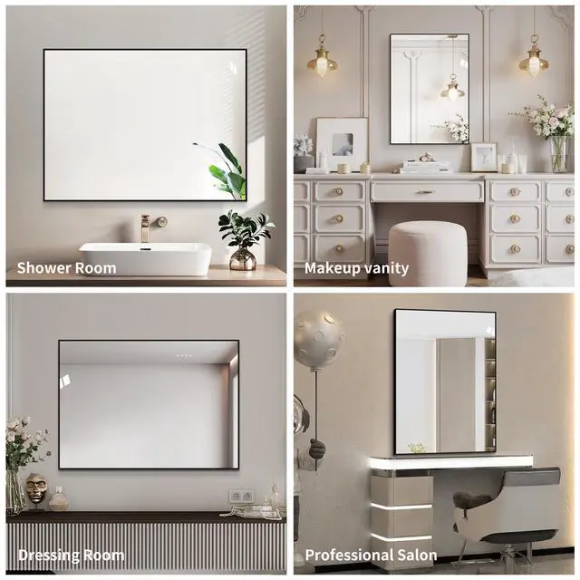 Alt view image 5 of 7 - 24*32 inch Black Aluminum Framed Bathroom Mirror, HD Copper-Free Silver Wall Mirror, Horizontal & Vertical Hanging Vanity Mirror for Bathroom, Entryway & Dressing Room