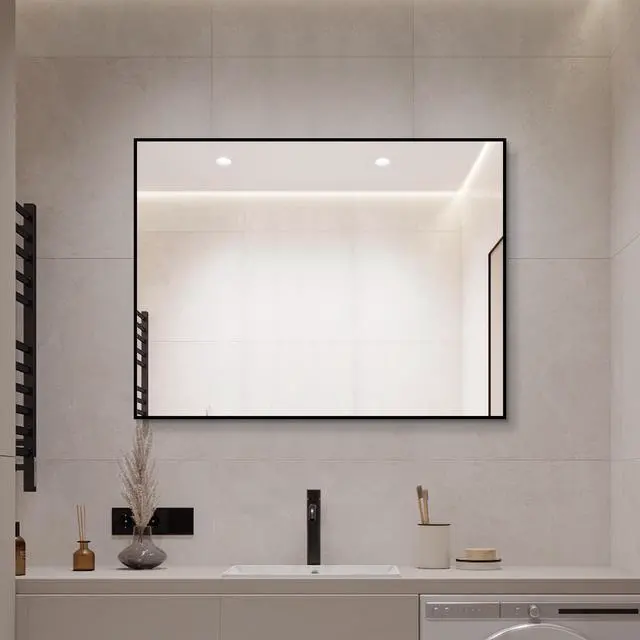 Alt view image 3 of 7 - 24*32 inch Black Aluminum Framed Bathroom Mirror, HD Copper-Free Silver Wall Mirror, Horizontal & Vertical Hanging Vanity Mirror for Bathroom, Entryway & Dressing Room