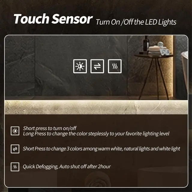 Alt view image 5 of 7 - 36*30 Inch Bathroom Mirror with Led Lights Front and Backlit, Anti-Fog Lighted Vanity Mirrors for Wall Mounted, 3 Colors and 5 level Dimmable, Horizontal/Vertical