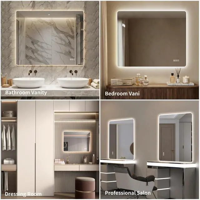 Alt view image 4 of 7 - 36*30 Inch Bathroom Mirror with Led Lights Front and Backlit, Anti-Fog Lighted Vanity Mirrors for Wall Mounted, 3 Colors and 5 level Dimmable, Horizontal/Vertical