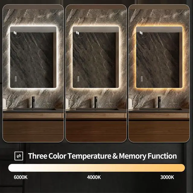Alt view image 7 of 7 - 36*30 Inch Bathroom Mirror with Led Lights Front and Backlit, Anti-Fog Lighted Vanity Mirrors for Wall Mounted, 3 Colors and 5 level Dimmable, Horizontal/Vertical