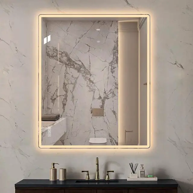 Alt view image 2 of 7 - 30" x 36" Frameless Front-Lit LED Bathroom Mirror with Anti-Fog, 3 Color Temperatures, Stepless Dimming, Smart Memory Function, Shatter-Resistant Backing, UL Certified, IP44 Waterproof