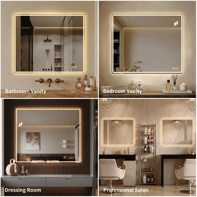 Alt view image 4 of 7 - 30" x 36" Frameless Front-Lit LED Bathroom Mirror with Anti-Fog, 3 Color Temperatures, Stepless Dimming, Smart Memory Function, Shatter-Resistant Backing, UL Certified, IP44 Waterproof